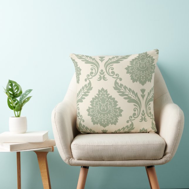 Coussin Rococo Damask Art I 2Way Cream and Green (Chaise)