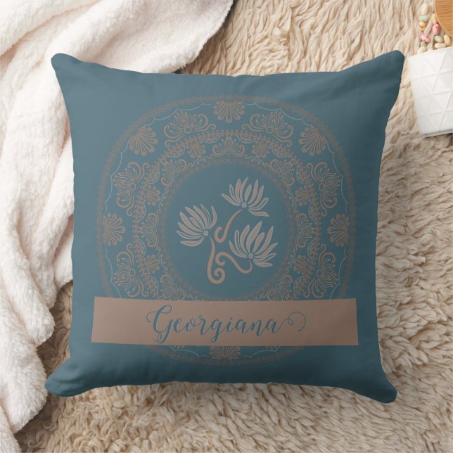 Coussin Rococo Turquoise doré personnalisé Lotus Dot Manda (Couverture)
