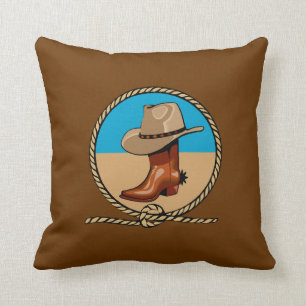 Coussin Rodéo à double face Bottes et Casquette Cowboy B
