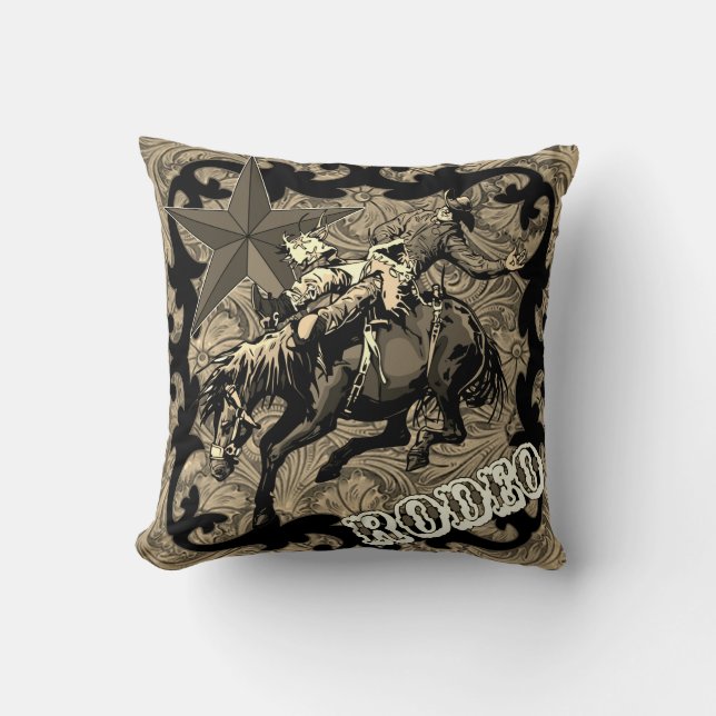 Coussin Rodeo Cowboy Bareback Bronc Rider Jeter l'oreiller (Recto)