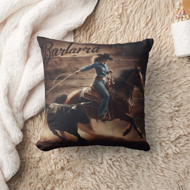 Coussin Rodeo Cowboy Roping Calf au coucher du soleil (Couverture)