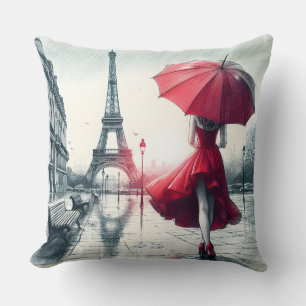 Coussin Romance intemporelle sous la pluie parisienne