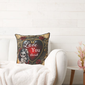 Coussin Romance Sombre Crânes de Sucre