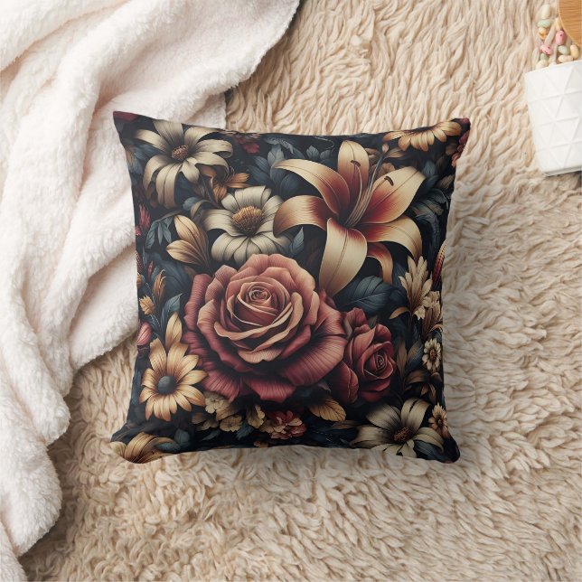 Coussin Romance sombre gothique Motif floral (Couverture)