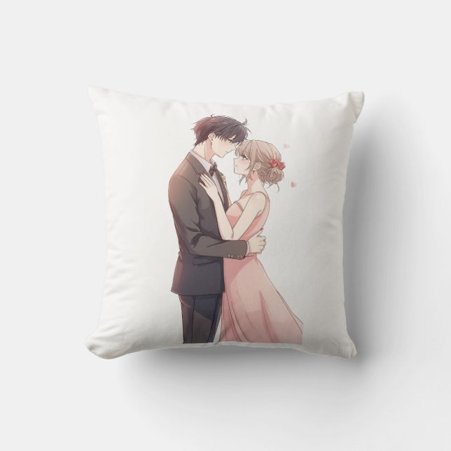 Coussin Romantic Anime Couple Embrace T-Shirt (Recto)