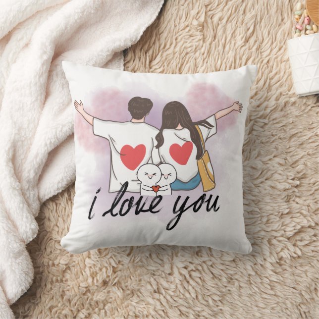 Coussin Romantic “I Love You” Couple Throw Pillow (Couverture)