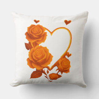Coussin Romantic Orange Roses Heart Throw"