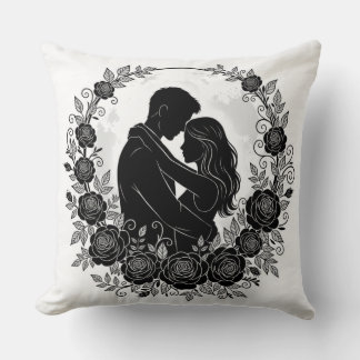 Coussin Romantic Silhouette Couple Rose Wreath Pillow