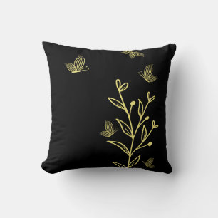 Coussin Romantique élégant fleur or noir