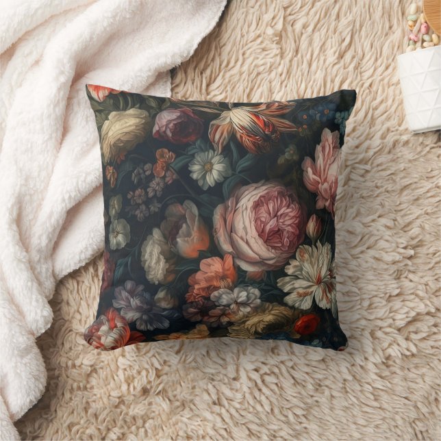 Coussin Romantique Elégante Baroque Fleurs Peinture à l'hu (Couverture)