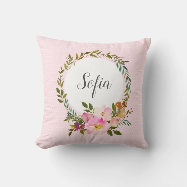 Coussin Romantique, Fleur aquarelle, bohème floral (Recto)