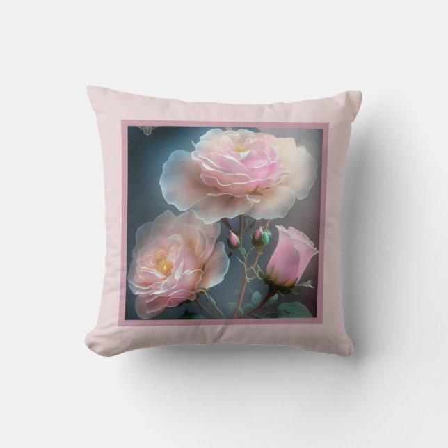 Coussin - romantique floral, fleur rose, rose rose (Recto)