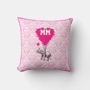 Coussin Romantique personnalisation coeur rose damassé
