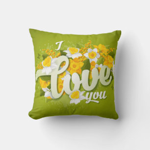 Coussin Romantique Vert Jaune & Blanc Daffodiles Floral