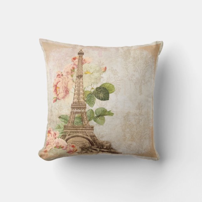 Coussin romantique Vintage Paris Rose (Recto)