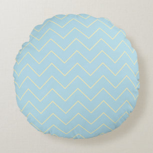 Coussin rond à chevron jaune doux sur fond bleu