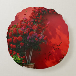 Coussin rond à fleurs de rose rouge