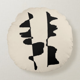 Coussin Rond Abstrait Dual Face - Écru Noir Rundes Kissen