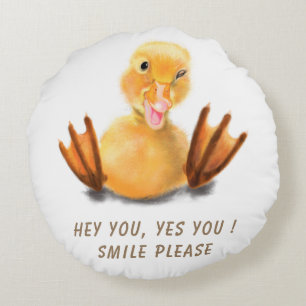 Coussin rond amusant avec canard jouant - Sourire