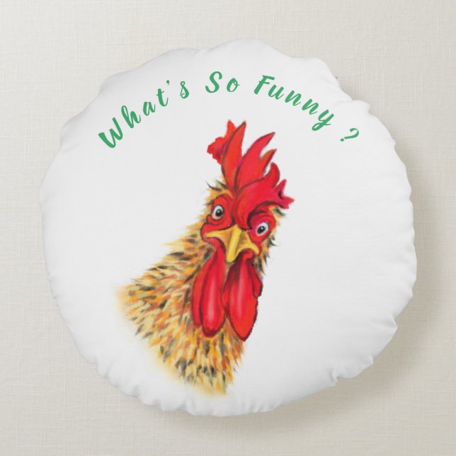 Coussin rond amusant avec un coq surprenant (Dos)