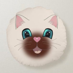 Coussin rond au visage de chat siamois heureux et 