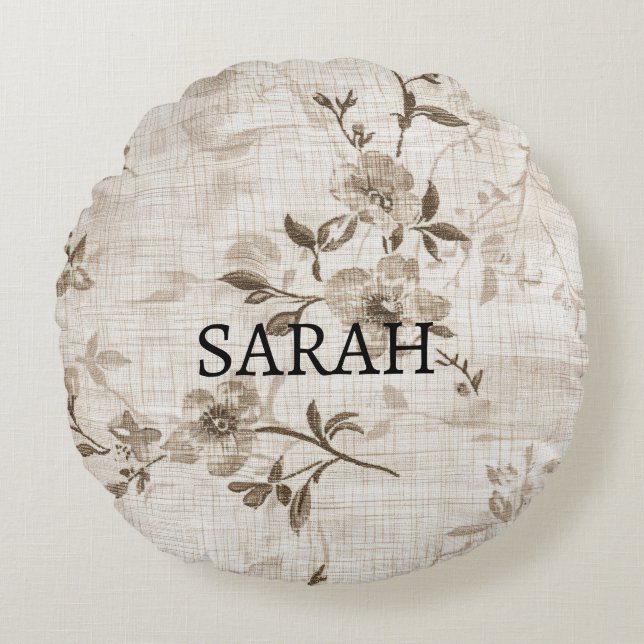 Coussin rond avec motif Floral Brown (Devant)