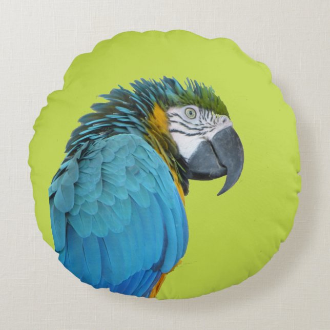 Coussin rond bleu jaune Macaw (Devant)