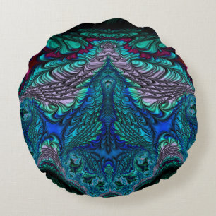 Coussin rond bleu paon vert