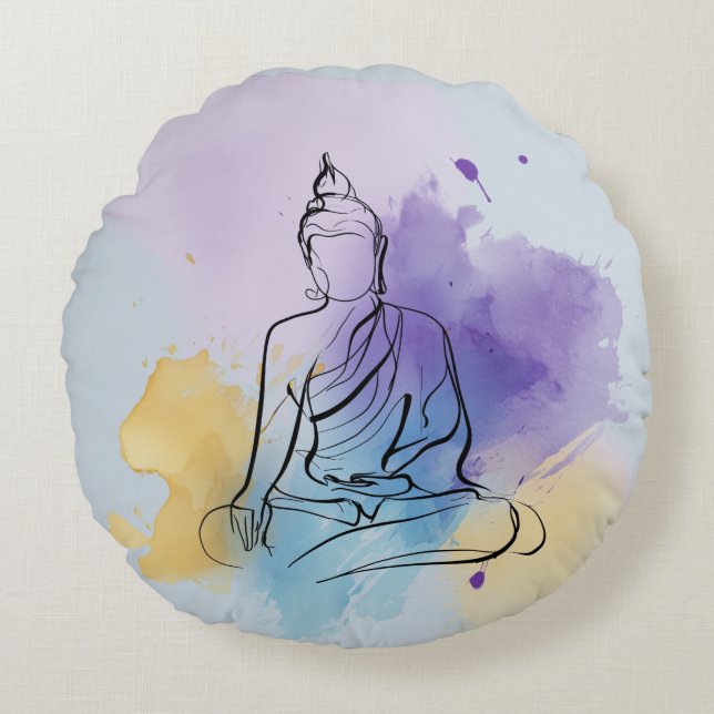 Coussin rond Bouddha | Zen pacifique (Devant)