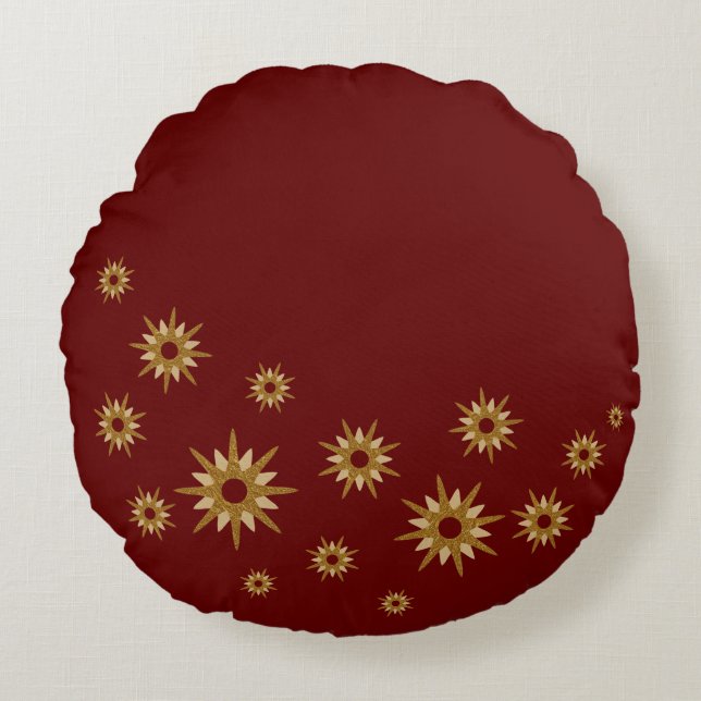 Coussin rond Bourgogne et Gold Starburst (Devant)