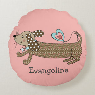 Coussin rond Dachshund Saucisse Personnalisé