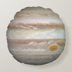 Coussin rond d'aquarelle de la planète Jupiter