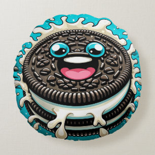 Coussin rond de biscuits noir et blanc Twist