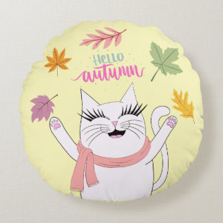 Coussin rond de chat d'automne réversible