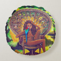 Coussin rond de coton à thème Boho