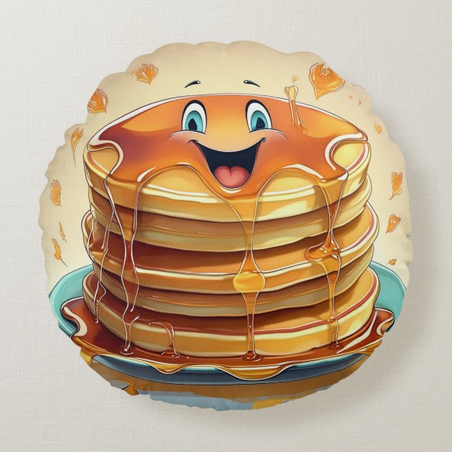 Coussin rond de crêpes de dessin - Whimsical et am (Devant)