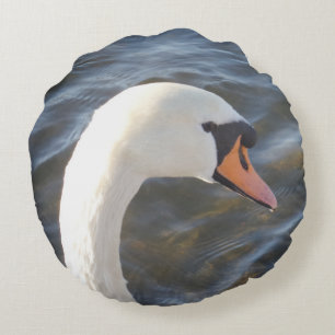Coussin rond de cygne blanc