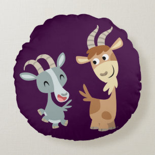 Coussin rond de deux chèvres heureuses mignonnes