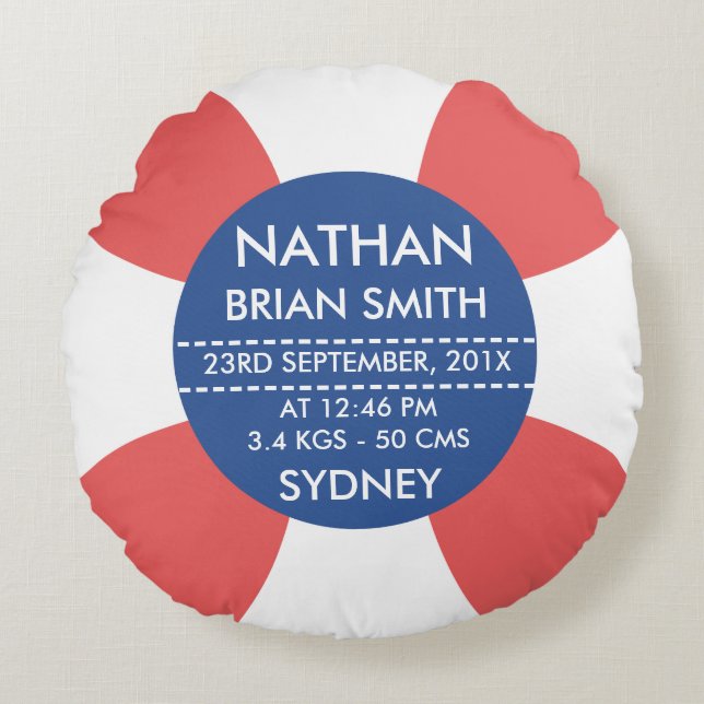 Coussin rond de faire-part de naissance de Bouy de (Devant)