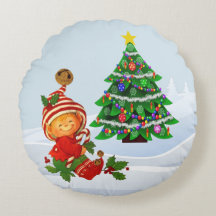 Coussin rond de lutin de Noël adorable
