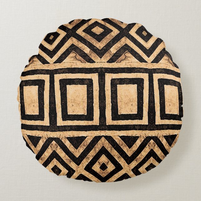 Coussin rond de motif de tissu de Kuba (Devant)