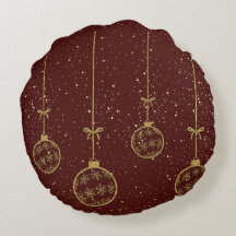 Coussin Rond de Noël Ornement Rouge et Or