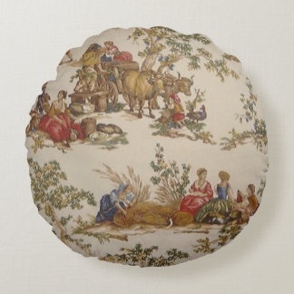 Coussin rond de pays d'impression français vintage