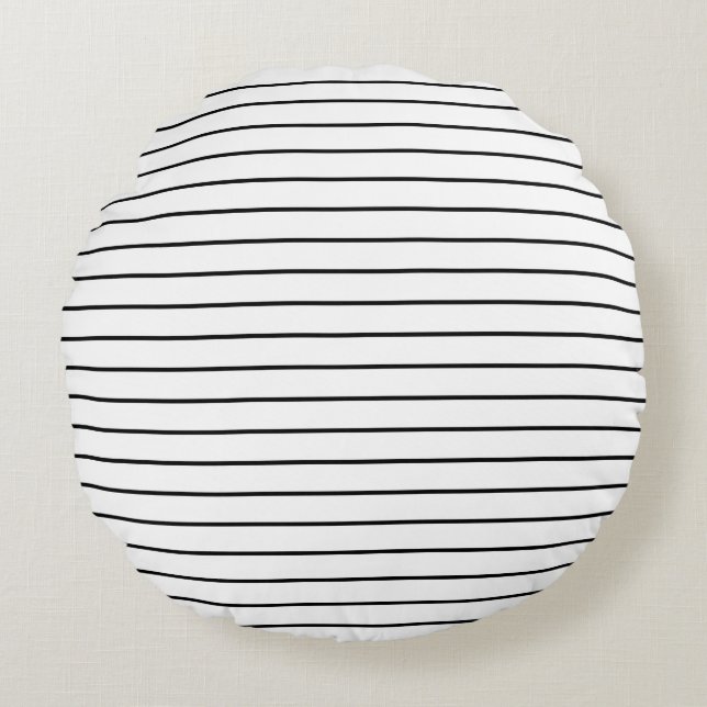 Coussin rond de rayures blanches noires minces (Devant)