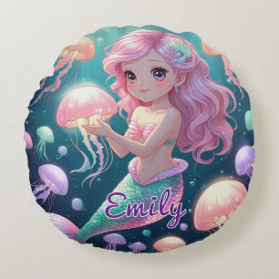 Coussin rond de sirène et méduse modifiable