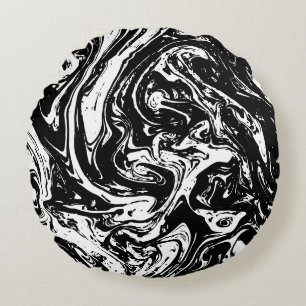 Coussin rond de style de marbre noir et blanc
