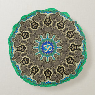Coussin rond de yoga Aum spirituel fractal bohème