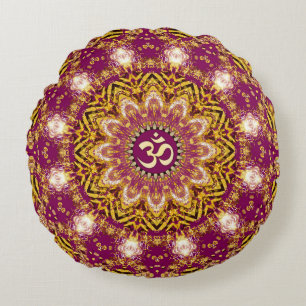 Coussin rond de yoga Magenta Gold Boho Spirituel O