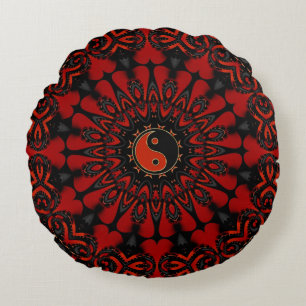 Coussin rond Deep Red Balance (Yin Yang) / Oreille