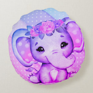 Coussin rond d'éléphant à pois polka